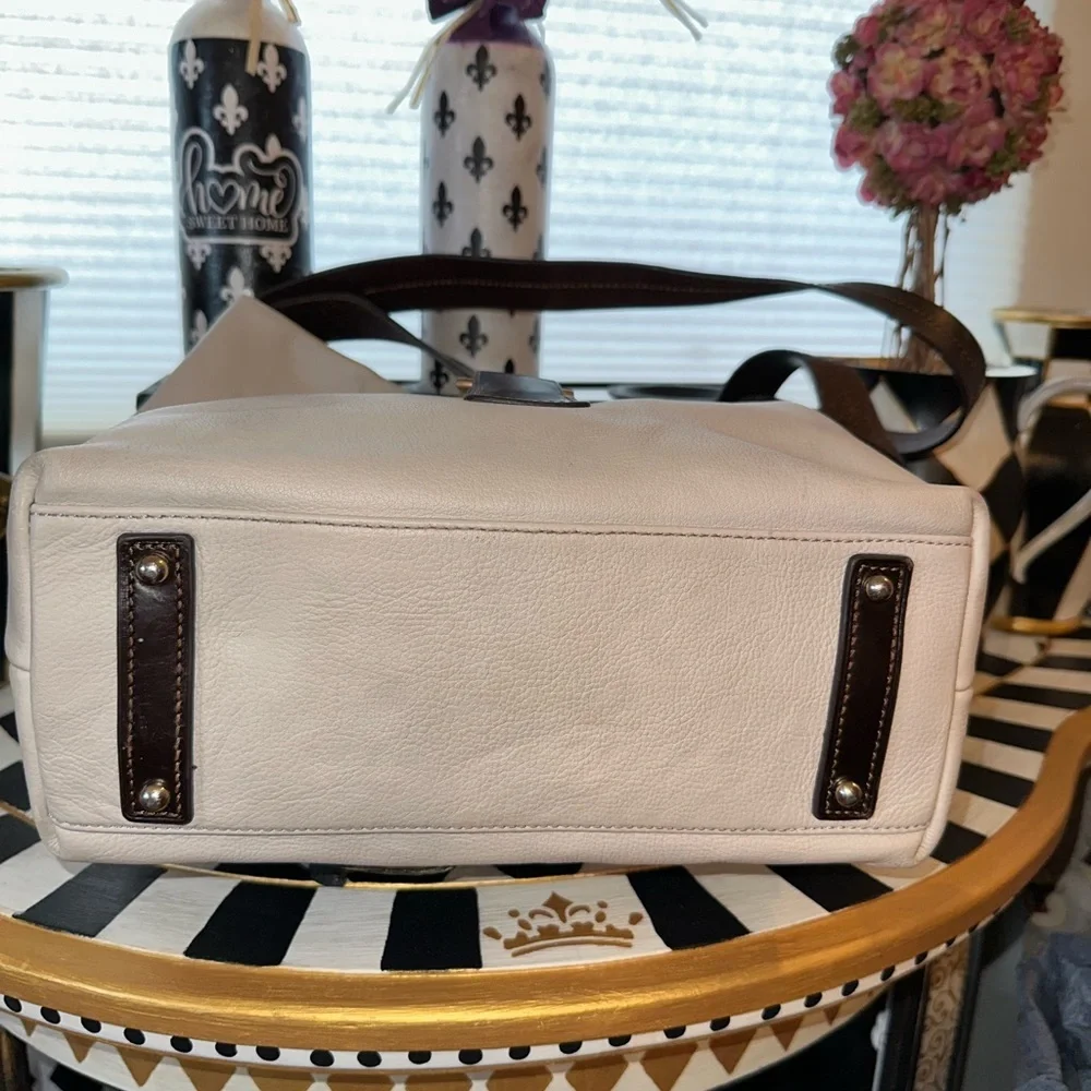 Dooney & Bourke White and Brown Hobo Bag with Leather Handles